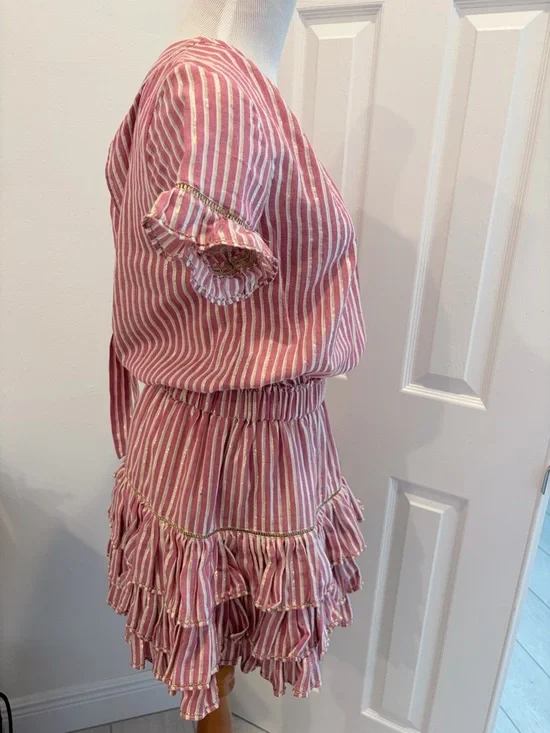 Misa Los Angeles Pink & White Striped Tiered Ruffle Mini Dress - Picture 4 of 10